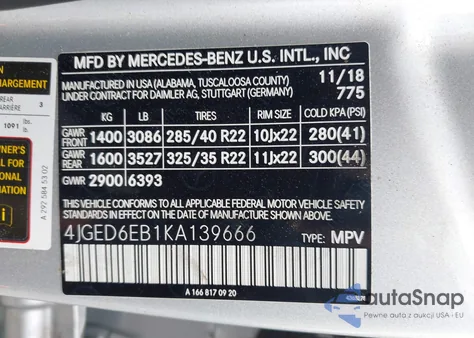 2019 Mercedes-Benz Amg Gle 43 Coupe 4Matic z USA, uszkodzony, nr VIN 4JGED6EB1KA139666